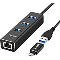 Techole HUB USB 3.0- Aluminio USB Hub Ethernet Adaptador 10-100-1000 Mbps Gigabit Ethernet- 3 USB 3.0 Puertos con…